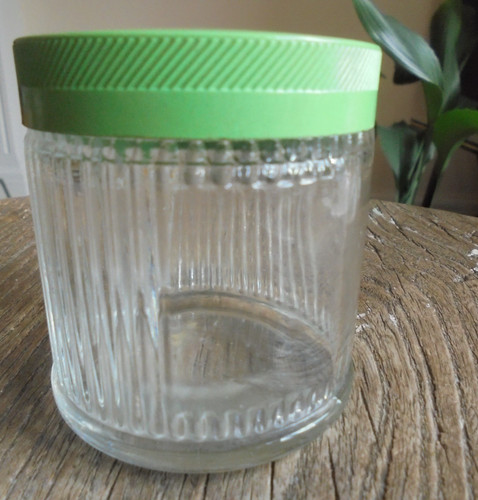 Vintage glass ribbed jar with - ribbed,
