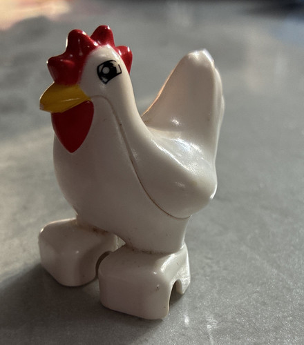 Lego printed white chicken hen - white,