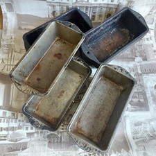 2 VINTAGE HEAVILY USED SKYLINE BREAD BAKING CAKE TIN FROM AN OLD BAKERY