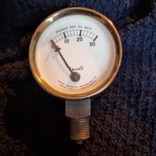 VINTAGE  SMITHS INDUSTRIES BRASS IMPERIAL PRESSURE GAUGE - 