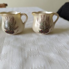 2 W&R Stoke On Trent - Carlton China Lucky White Heather Small Jugs - "Coniston"