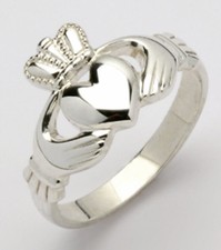 Ladies 14k Carat White Gold Irish Handcrafted Genuine Irish Claddagh Ring