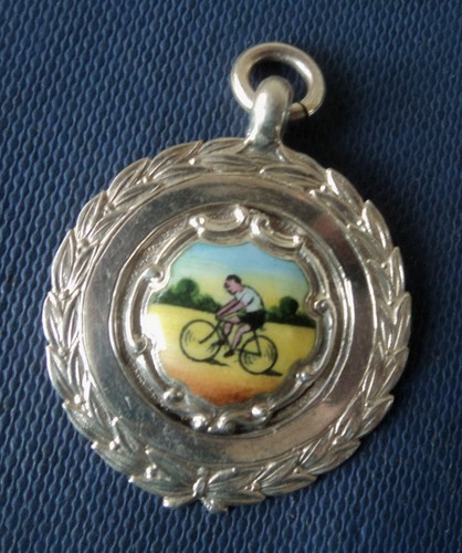 Silver enamel cycling medal - silver,