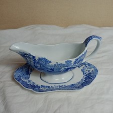 Spode Blue Italian Blue & White Gravy Boat & Saucer c1960s vintage blue stamp 