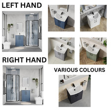 Complete Vanity Black Offset Quadrant Bathroom Shower Enclosure Suite Set LH/RH