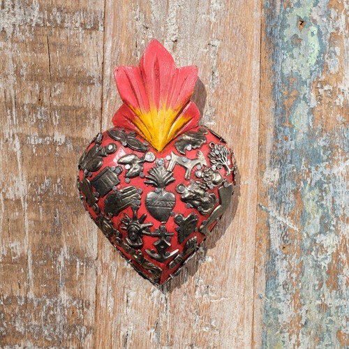 Mexican wooden milagros heart - wooden,