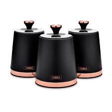 Tower Cavaletto Storage Canisters Tea/Coffee/Sugar, Black & Rose Gold T826131BLK
