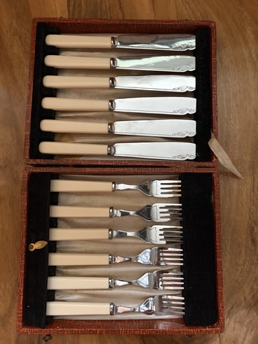 Silver plate fish - knife, and