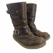 UGG Australia Kensington Brown Leather Double Buckle Womens Boots Sz 7 Shearling