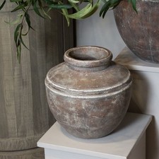 Large Lowther Brown Pot - Aged Terracotta Tone Urn - Rustic Boxed Gift 29 cm