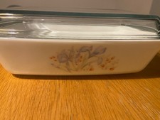 vintage Pyrex blue iris lidded