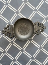 Ethan Allen Real Pewter's Dual Handle Porringer Bowl Holland RN 48864 Flower