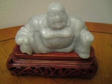 Chinese carved jadeite pale purple greyish green jade buddha budai figure