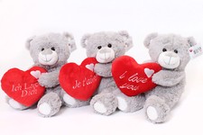 LARGE GREY TEDDY BEAR VALENTINES DAY I LOVE YOU GIFT GIRLFRIEND BOYFRIEND 16"