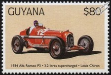 1934 ALFA ROMEO P3 (Louis Chiron) F1 GP Racing Car Stamp (1998 Guyana)