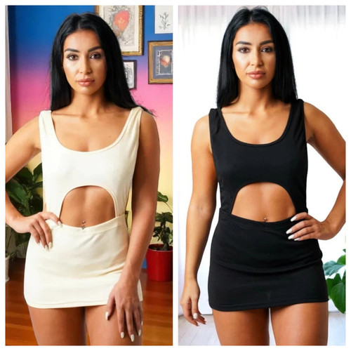 Front cut bodycon mini dress - front,