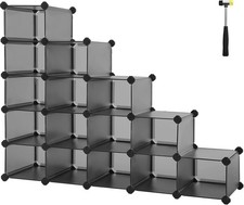 SONGMICS 16-Cube Storage Unit Shoe Rack DIY Shelving System Stackable Cubes GREY