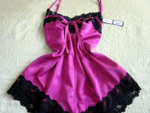 Pink satin cami knickers - satin, teddy