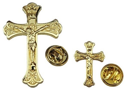 Crucifix pin badge gold - crucifix,