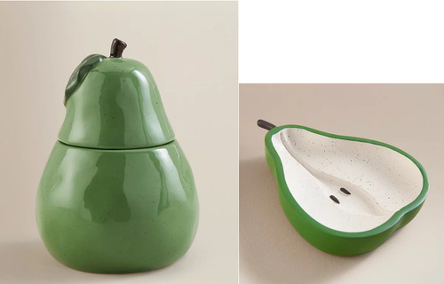 Green pear lidded pot - pear,
