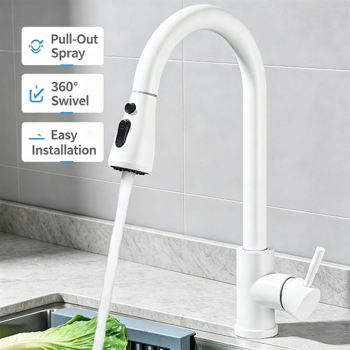 White kitchen mixer tap pull - mixer,