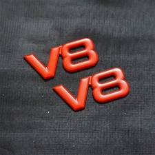2x Red Matte V8 Small Metal Badge Decal Sticker Emblem Hatchback Coupe Racing V6