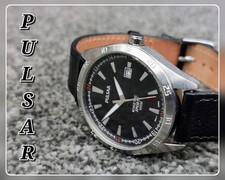 Pulsar KINETIC Sports Watch Black Dial Date Seconds Hand XXL Large Leather Strap