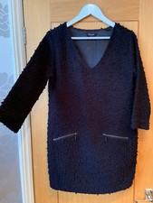 PHASE EIGHT Black Boucle Textured V-Neck Short Shift Dress UK 10 Lined Elegant