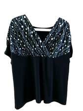 Black+white top Size 2XL(18?) see details Saloos V neck top short sleeveless NWT