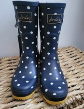 JOULES Gold Bee Wellies Mid Height Boots size 7 - navy spots - BNWT 