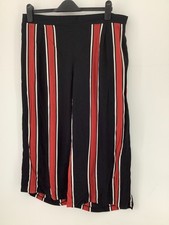 GEORGE Black & Red Striped Wide Leg Culottes Trousers UK 16 Casual