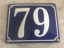 Blue & White French Enamel on Steel House Number 79 Metal Sign Door Gate Plate