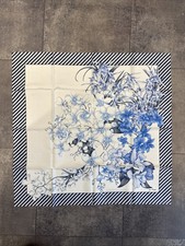 Jim Thompson Silk Twill Square Scarf 85cm Blue Orchids Stripe Border Excellent