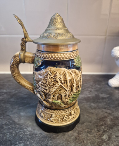 German beer stein with hinged - stein,