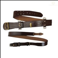 Sam Browne Belt BROWN BLACK WHITE Genuine Leather Complete Military Cross-S Army