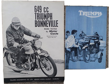 Triumph Motorcycle Brochure Unused Bonneville T110 650 Cub + 1964-65 Road Test