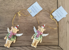 2 x Cute Christmas Teddies with wings hanging tree decoration Gisela Graham New 