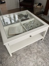 IKEA Liatorp White Coffee Table with Glass Top And Storage Draw