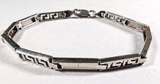 925 Silver Vintage Slim Greek Key / Blank Link Bracelet 20 cm 12g