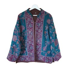 Green Wool Indian cotton lined ethnic jacket s coatigan hippy boho arty craft  m