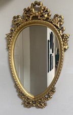 Gold Frame Oval Mirror Teardrop Rococo Baroque Style Vintage Decor VGC 25”x15”