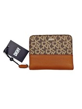 DKNY Vela Brown Monogram Logo Zip Around Small Purse