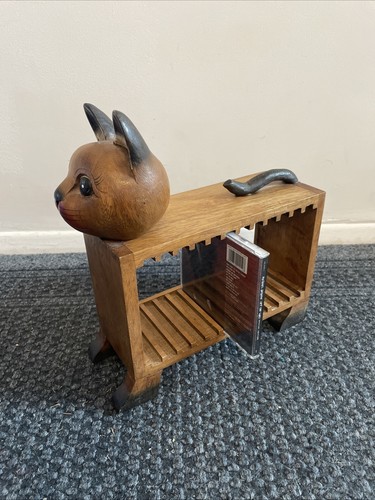 Wooden carved cat holder - wooden,