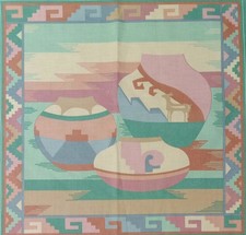 Cranston~Pastels ~"SW Pottery"~w/Matching Back ~ Cotton Fabric ~ 15.75"x15.75"