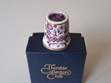 RARE TCC THIMBLE COLLECTORS CLUB THIMBLE...SUTHERLAND....PURPLE FLORAL + CRYSTAL