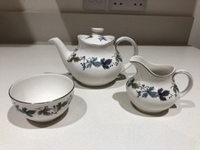 Royal Doulton Burgundy Bone China Small Teapot, Milk Jug and Sugar Bowl