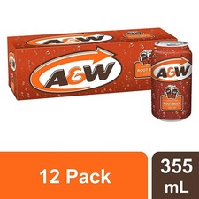 A&W Root Beer Cans 12oz (355ml) - Pack of 12