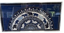 Large Framed Batik Animals Birds Blue 37 x 18” Chrome Frame Vgc
