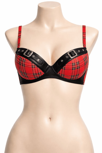 Ladies red tartan buckle - red,