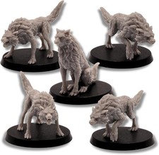 Fantasy Wolves Miniatures Set – 5 Wolf Figures | 28mm RPG Models DnD Pathfinder